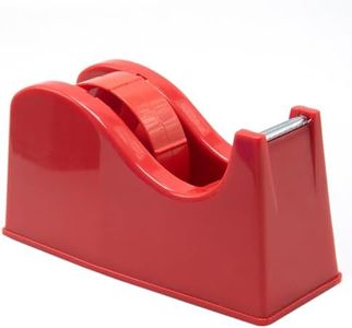 Desktop Tape Dispenser Adhesive Roll Holder (Fits 1" & 3" Core) with Weighted Nonskid Base Red