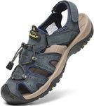 FLARUT Men's Sport Sandals Outdoor Hiking Sandals Closed Toe Leather Athletic Lightweight Trail Walking Fishing Sandals Water Shoes (E-Blue,39)
