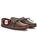 Laurentian Chief Leather Moccasins for Men – Stylish Mens Moccasin Slippers with Plaid Insole Lining, Comfortable Indoor Shoes, Single Lacing, Durable Leather Sole, Made in Canada