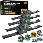 Rhino USA 2”x10’ Retractable E-Track Ratchet Straps: 3,033 Max Break Strength – Perfect for UTV’s, ATV’s and Other Cargo (Black - 4 Pack)