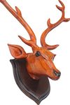 Bankura Traditional Art Center Deer Head Wooden Handicrafts Home Decor Wall Mounted showpieces for wall Hanging Decoration Product, 46cm Brown, 1 in the Box