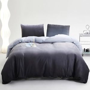 KAREVER Gray White Gradient Comforter Set Full Gray Velvet Bedding Comforter Modern Plain White and Deep Gray Gradient Soft Quilt Farmhouse Flannel Comforter Warm Full Bed Comforter