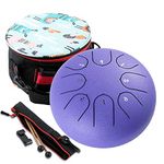 Steel Tongue Drum Musical Instruments - 6 Inch 8 Notes Hand Pan Steel Drums - C Major Meditation Drum Percussion Instrument with Music Book Mallets Carry Bag for Adults Kids Beginner (Purple)