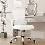 Mimoglad Office Chair, High Back Ergonomic Desk Chair with Adjustable Lumbar Support and Headrest, Swivel Task Chair with flip-up Armrests for Guitar Playing, 5 Years Warranty (Modern, Ivory White)