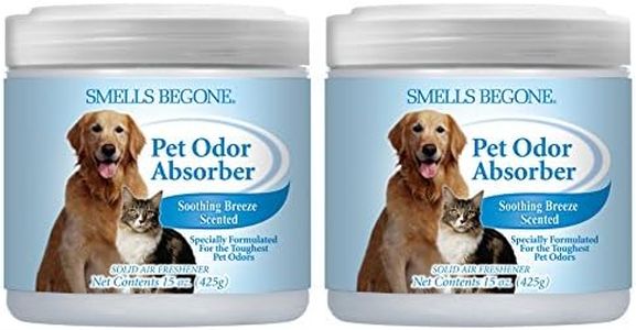 SMELLS BEGONE Air Freshener Pet Odor Absorber Gel - 15 oz, Pack of 2 - Absorbs and Eliminates Odor in Pet Areas, Bathrooms, Cars, & Boats - Made with Essential Oils - Soothing Breeze Scent