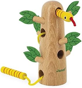 Janod - Arbre Tropical à Lacer Tropik - Jouet d'Eveil en Bois - Jouet Educatif Motricité Fine et Concentration - Certifié FSC - Peinture à l'Eau - Dès 18 Mois, J08265