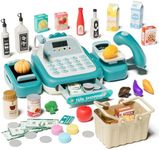 STACTCUTE 49PCS Pretend Play Cash Register Toy Set for Kids with Real Calculator,Scanner,Microphone,Conveyor Belt,Weighing Tool.Cashier Playset Realistic Gift for Toddler Kid Ages 3 4 5 6 7 8 (Green)