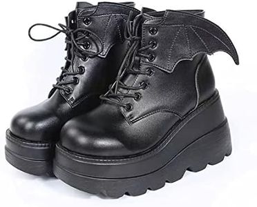 Ulalaza Dark Bat Wing Stivaletti per Donna Zeppa Chunky con Piattaforma Sassy Stivale Punta Rotonda Allacciatura Cerniera Laterale Tacco Alto Stivale Donna Tessuto Elasticizzato Morbido Delicato