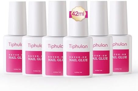 TIPHULAN 42ml Brush On Nail Glue for Press On, Acrylic Nails - Super Strong, Durable & Long-Lasting, Mess Free, Travel Friendly, 1.38 oz(6PCS)
