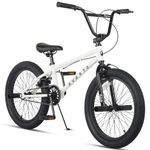 AVASTA 20 Inch Freestyle Youth BMX Bicycle Big Kids Boys Girls Teenager Bike for Age 6 7 8 9 10 11 12 13 14 Years Old Teen Adult and Beginner-Level Rider with 4 Peg, White