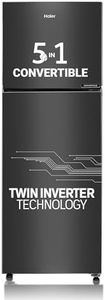 Haier 240L 3 Star Frost Free Top Mount Double Door Refrigerator|5 In 1 Convertible Modes|Twin Inverter|200% Faster Ice Making in 49 Minutes (HEF-253GB-P, GE Black)