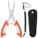 ZuoQi Fishing Pliers, Multi-Functional Lightweight Stainless Fish Pliers, Fishing Scissors Take Hook Pliers Wire Cutters with Sheath and Safety Coiled Lanyard, 3 Color Available (Orange)