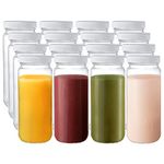 Suwimut 16 Pack Glass Drinking Bottle Mason Jar, 16oz(500ml) Reusable Wide Mouth Glass Water Bottle with Plastic Airtight Lids for Juice, Smoothies, Tea, Milk Bottles, Homemade Beverages