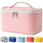 Makeup Bag Portable Travel Cosmetic Bag for Women, Beauty Zipper Makeup Organizer Bag with Inner Pouch PU Leather Washable Waterproof (Pink)