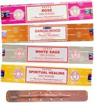 Satya Nag Champa Incense Sticks - 4 unique and premium flavours - Rose, Sandalwood, White Sage, Spiritual Healing and comes with SAMASIA incense holder
