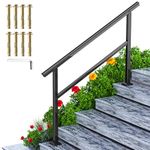 SPACEEUP 5ft Handrail, 60"X35" Handrails for Outdoor Steps Fit 0 to 5 Steps, Transitional Handrail with Installation Kit Handrail for Stairs Outdoor Aluminum Stair Railing, Mirror Black