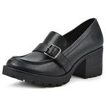 WHITE MOUNTAIN Women's Shoes Bougie Block Heel Loafer, Black/Smooth, 9.5