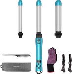 Rotating Automatic Hair Curling Wand, IAMFINE 3 in 1 Automatic Hair Curler Wand Set, Curling Tongs with 3 Interchangeable Ceramic Barrels, Curling Iron with LCD Display, 160-220℃ for Beach Waves