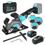 DURATECH 20V Mini Cordless Circular Saw, Compact 4-1/2 Inch Electric Circular Saw with 4.0A Battery, Charger, 3 Saw Blades, 3600 RPM, Max Cutting Depth 1-11/16
