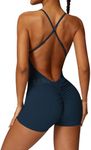 SENBAN One Piece Workout Jumpsuits for Women Sexy Backless Sleeveless Jumpsuit Shorts Spaghetti Strap V Back Scrunch Yoga Rompers Navy Blue S