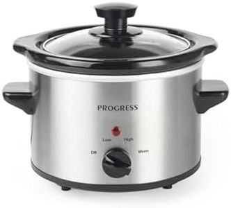 Progress EK2621P Stainless Steel Slow Cooker With Lid - 3 Heat Settings, 1.5L Removable Easy Clean Ceramic Bowl, Serves 1-2 People, Energy Efficient, Versatile Batch Cooking, Power Indicator Lights