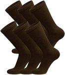 6 Pairs of Cotton Diabetic Non-Binding Neuropathy Crew Socks (Deep Brown, Fits Mens Shoe Size 8.5-10,5/Womens Shoe Size 9-11.5), Brown, 10-13