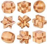 VolksRose 9pcs Wooden Brain Teaser Puzzles, IQ Challenge Puzzle Games, Logic Smart Mind Puzzle Box Lock Toy Removing Assembling 3D Small Puzzle Gift Set for Adults Teenagers Kids, 4.5cm 1.8inch