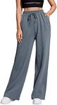 Floerns Women's Causal Drawstring High Waist Baggy Straight Wide Leg Sweatpants with Pockets Dark Grey XL