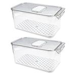 2 Pack Fridge Storage Containers with Lids Dripping Tray Vegetable and Fruit Storage Containers for Refrigerator Fridge Containers Produce Saver Food ，Freezer, Kitchen, Countertops, Cabinets