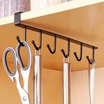 SNOFER Metal Multifunction Under Shelf Coffee Mug Cup Holder Rack Organizer Stand for Kitchen Counter, Cabinet, Table with 6 Hooks (Black)