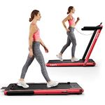 Goplus 2 in 1 Folding Treadmill, 2.25HP Under Desk Electric Treadmill, Installation-Free with Bluetooth Speaker, Remote Control and LED Display, Walking Jogging for Home Office Use (Red)