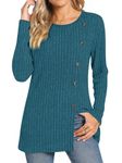 TAOHUADAO Women's Long Sleeve Jumpers Crewneck Tunic Tops with Button Sides Loose Casual Fall Sweater Shirts for Leggings L, Grey Blue