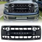 MEGAIE Front Grill Replacement for F150 2009-2014, Glossy Black Front Bumper Grille w/Off-Road Lights