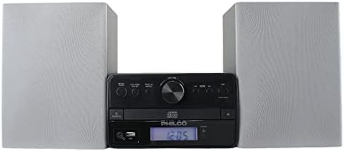 Philco Stereo Shelf Systems Tray Loading CD Player with Digital FM Radio, Bluetooth Streaming, Remote Control in Silver | LCD Display | 3.5mm Headphone Jack | MP3 & AUX Port Compatible | USB Input