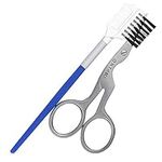 ONTAKI Eyebrow Scissors, Brush & Comb Kit Sharp Front Tip with Classic Crane Design for Precision Trimming of Brows, Eyelashes, Embroidery, Needlework, and Crafting - Stainless Steel (Silver)