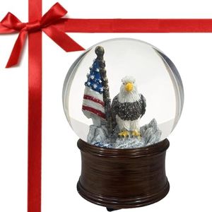 Eagle Snow Globe, Decor, 4th of July Snow Globes Independence Day Decorations with Music, Powered Patriotic Eagle and American Flag 5.5 inch