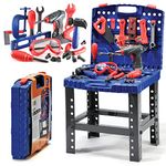 Play22 Kids Tool Workbench 76 Set - Kids Tool Set with Electronic Play Drill - STAM Educational Pretend Play Construction Workshop Tool Bench - Pretend Play Tool Set Build Your Own Kids Tool Box