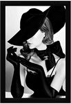 Braj Art Gallery Fashion Poster Coco Chanel Model in Black Dress & Hat Photo Frame Size 13.5X19.5 Inches