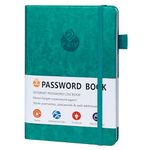 Password Book Alphabetical with Tabs 19.7x13.5cm Internet Password Book Small Pocket Size for Internet Address and Password Organizer with Pen Loop,Elastic Band,Bookmarks,Password Keeper Notebook