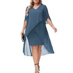 Hanna Nikole Women's Cape Party Dress Lightweight Large Sizes Evening Dress for Wedding Gray Blue 22 Plus Large Sizes