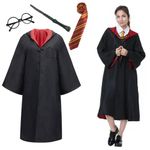 PATPAT® Harry Potter Costume Wizard Costume Robe Set, Cosplay Costumes for Women Men School Magic Wizard Cloak with Wands, Tie & Glasses for Adult Teens (Size L, Suggest Height 170-175cm)