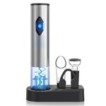 CIRCLE JOY Electric Wine Openers Set - Battery Powered Motorized Operated Cordless Automatic Corkscrew Opener Puller Kit with Attached Foil Cutter Stopper Wine Aerator Pourer, Stainless Steel