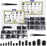 1317 Pcs 26 Size Metric + SAE Set Screw Assortment Kit Head Socket Hex Metric Set Screws Assortment Kit Black Zinc Plated 12.9 Alloy Steel Cup-Point Screws (M3-M8, 1/8"-40 to 5/16"-18)