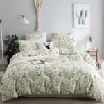 Sedefen Aesthetic Green Floral Duvet Cover King Green Botanical Garden Style Bedding Set with Colorful Flower Print Pattern 3 Pieces Soft Microfiber Comforter Cover with Zipper Ties Home Deco