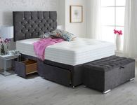 ComfoRest - 5FT King Size Divan Bed with Mattress Included | King Size Divan Bed with Mattress and Ottoman Storage Box | King Size Bed and Mattress Sets | 4 Drawers & 24" Headboard (Slate Grey Naples)