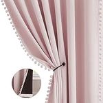 Abstractex Pom Pom Pink Blackout Curtains for Living Room Girls Room 54 inch Long Thermal Insulated Drapes for Bedroom Room Darkening Curtain Panels for Nursery Room 54" w 2 Panels Grommet