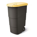 Keden Wheeler 90L Wheelie Rubbish Bin Trash Can With Wheels And Lid Trash Can Large Trash Can Universal Trash Can Plastic (Black/yellow)