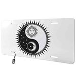 Beabes Yin Yang Sun Moon Front License Plate Cover,Black White Decorative License Plates for Car,Aluminum Novelty Auto Car Tag Vanity Plates Gift for Men Women 6x12 Inch