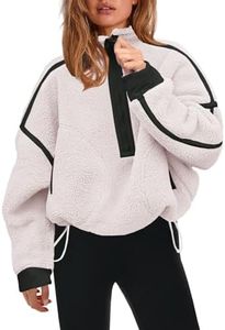 Panadila Womens Half Zip Sherpa Fleece Pullover Soft Oversized Sweatshirt with Pockets Warm Fuzzy Sweater, White, Medium