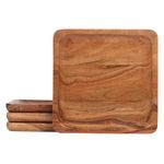 Lavaux Designs Acacia Wood Plates Set, Square Wooden Charger Plates Set of 4 | 25x25 cms | Shaterproof | jointless | Food Grade Coating (4)